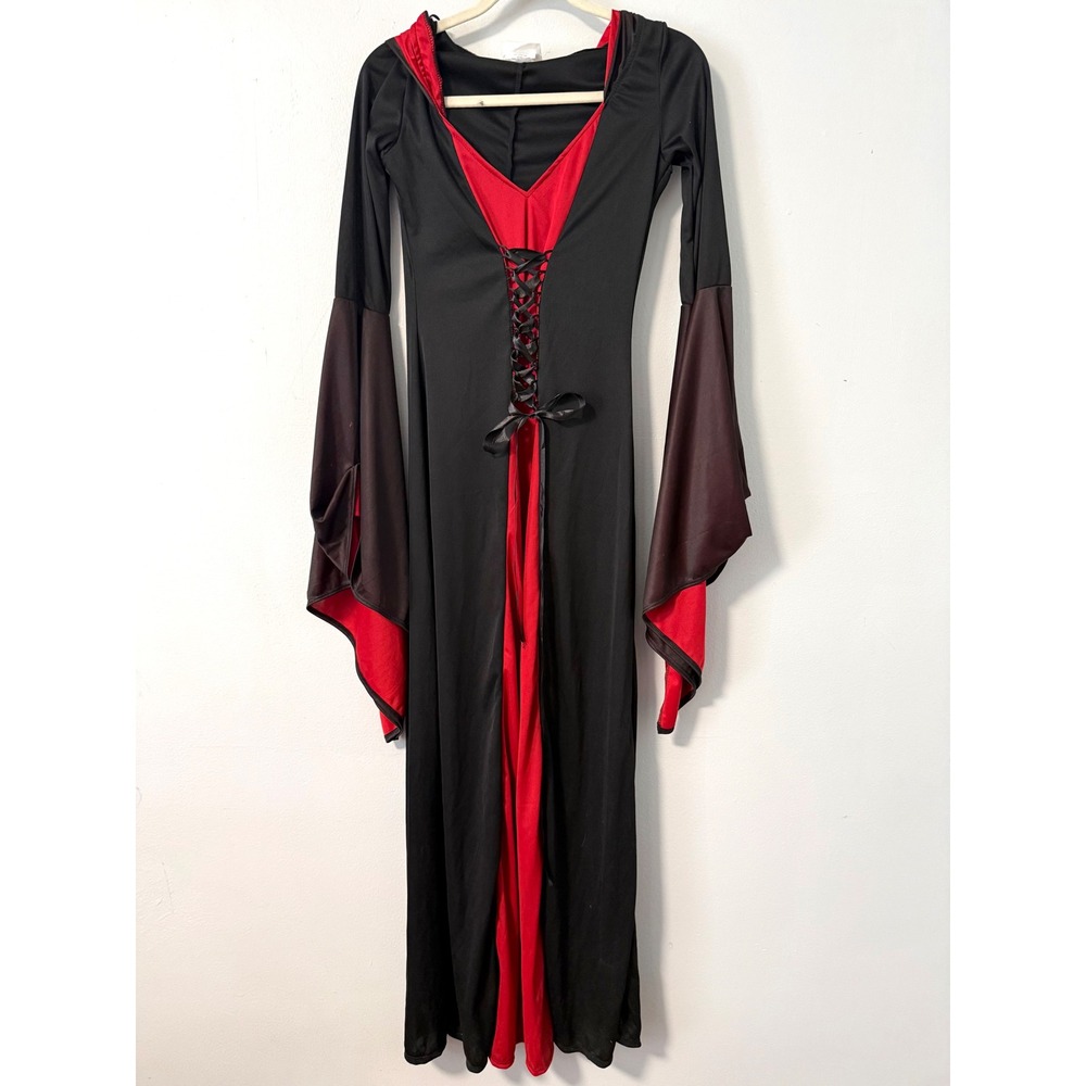 California Costume Collections Black Red Hooded Gothic Vampire Dress Robe M